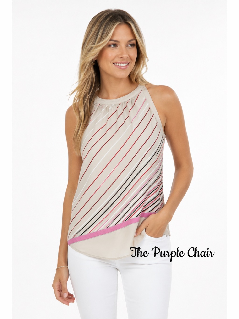 NEW YORK & COMPANY NWT Sleeveless Striped Asymmetrical Top S